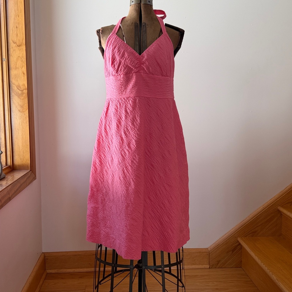 Lovely Seersucker J. Crew Fit and Flare Halter Dress - size 10